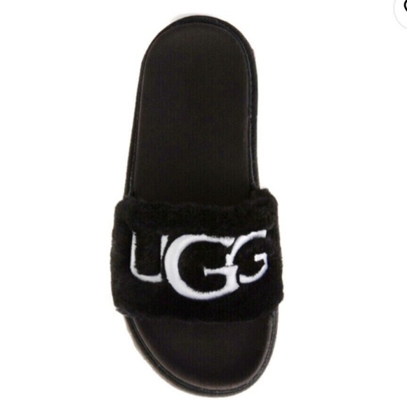 New Ugg Black Laton Fur Slide Sandals Platform Women's Slip On Shoe Black NIB - Picture 5 of 7